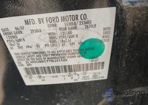 2007 Lincoln Mkx from USA, damaged, VIN 2LMDU88C77BJ31129